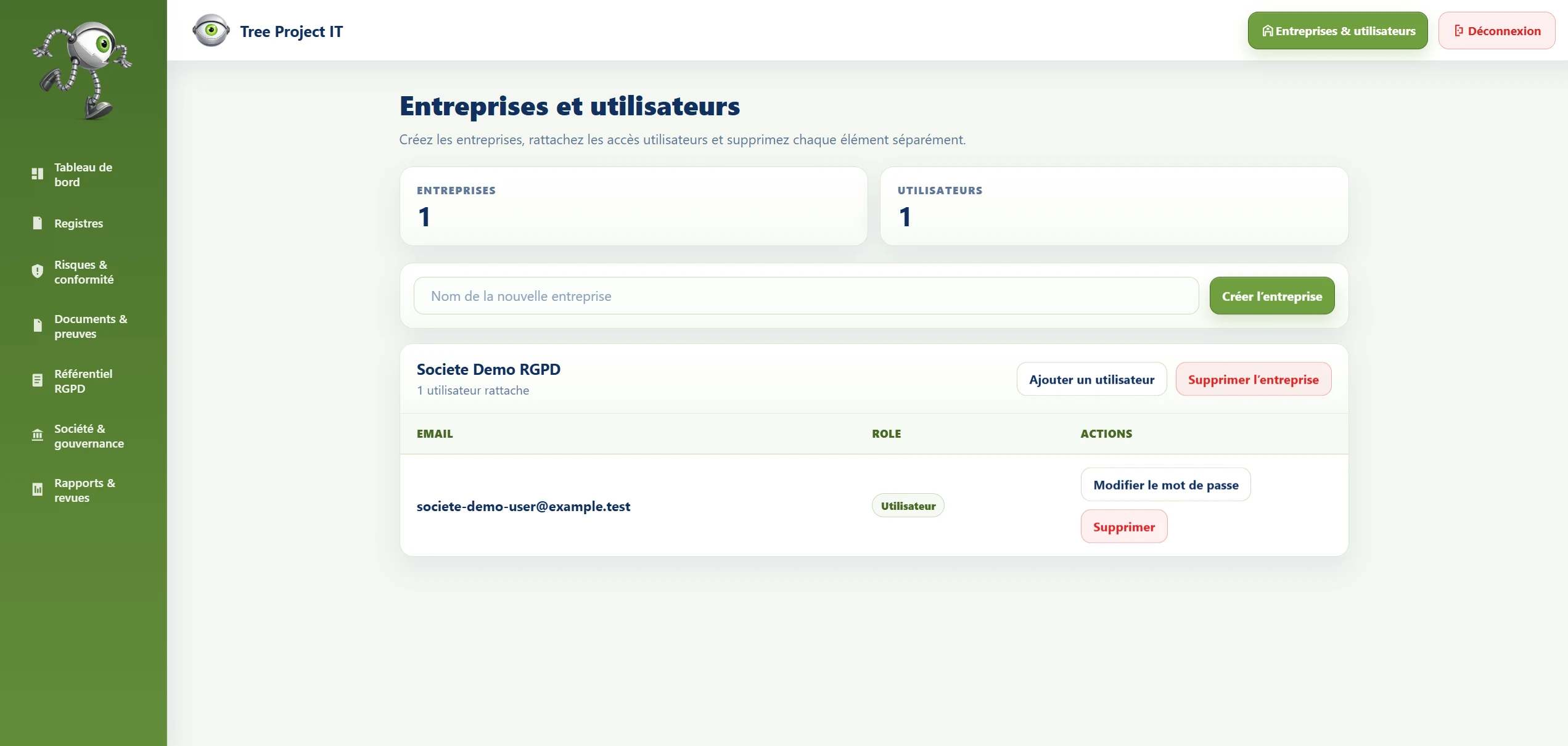 Gestion des utilisateurs dans Tree Project IT