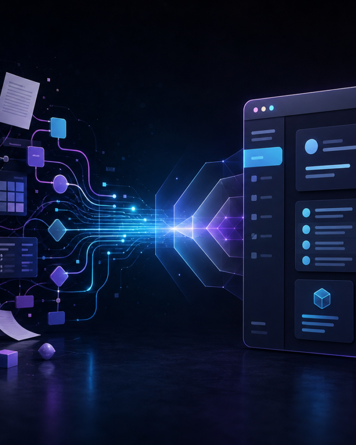 Illustration d’un processus métier transformé en application web sur mesure