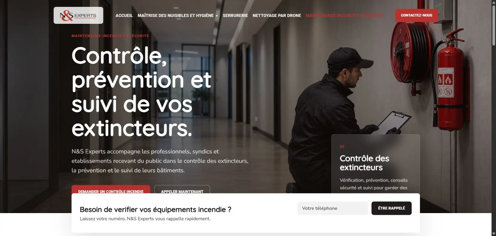Page consacrée au contrôle et à la maintenance des extincteurs