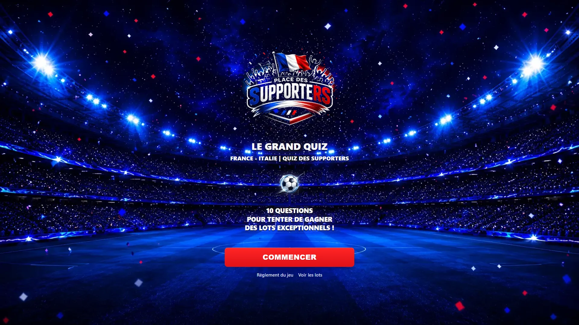 Écran d’accueil du quiz Place des Supporters en haute définition