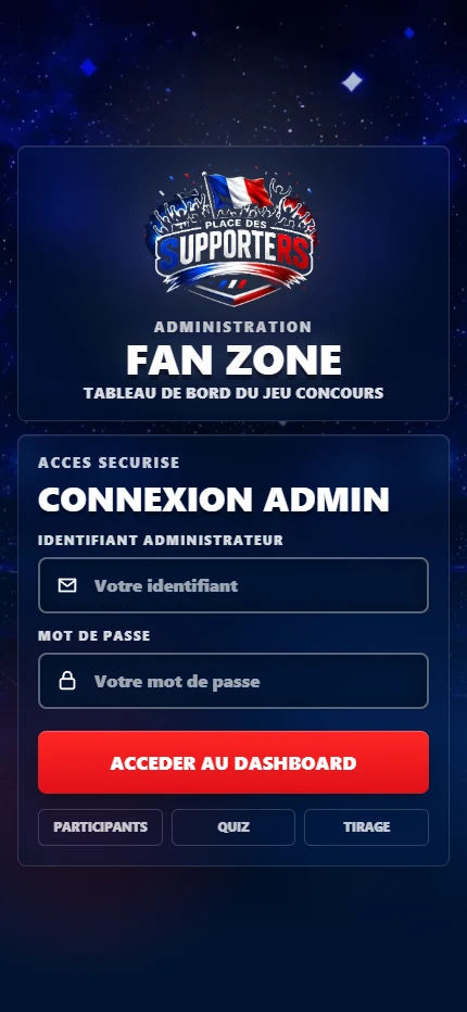 Écran de connexion mobile à l’administration de Place des Supporters