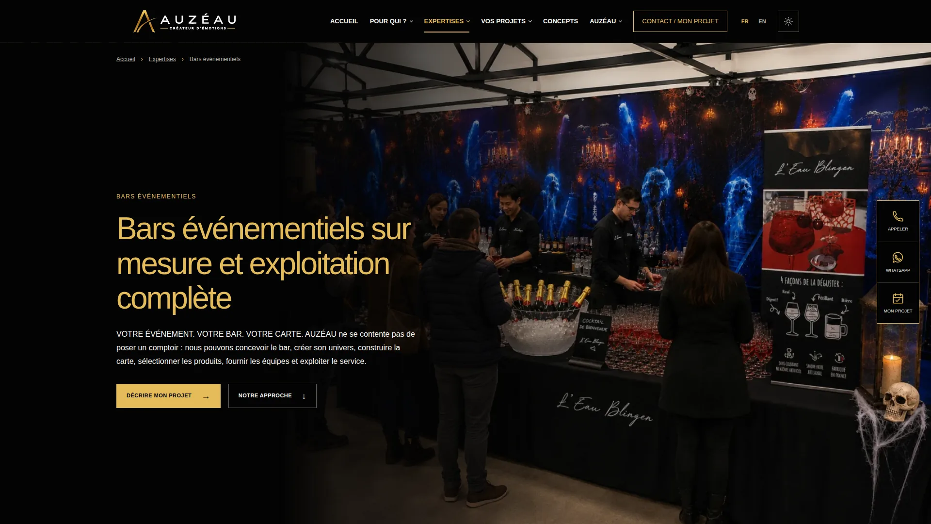 Page Bars événementiels du site AUZÉAU