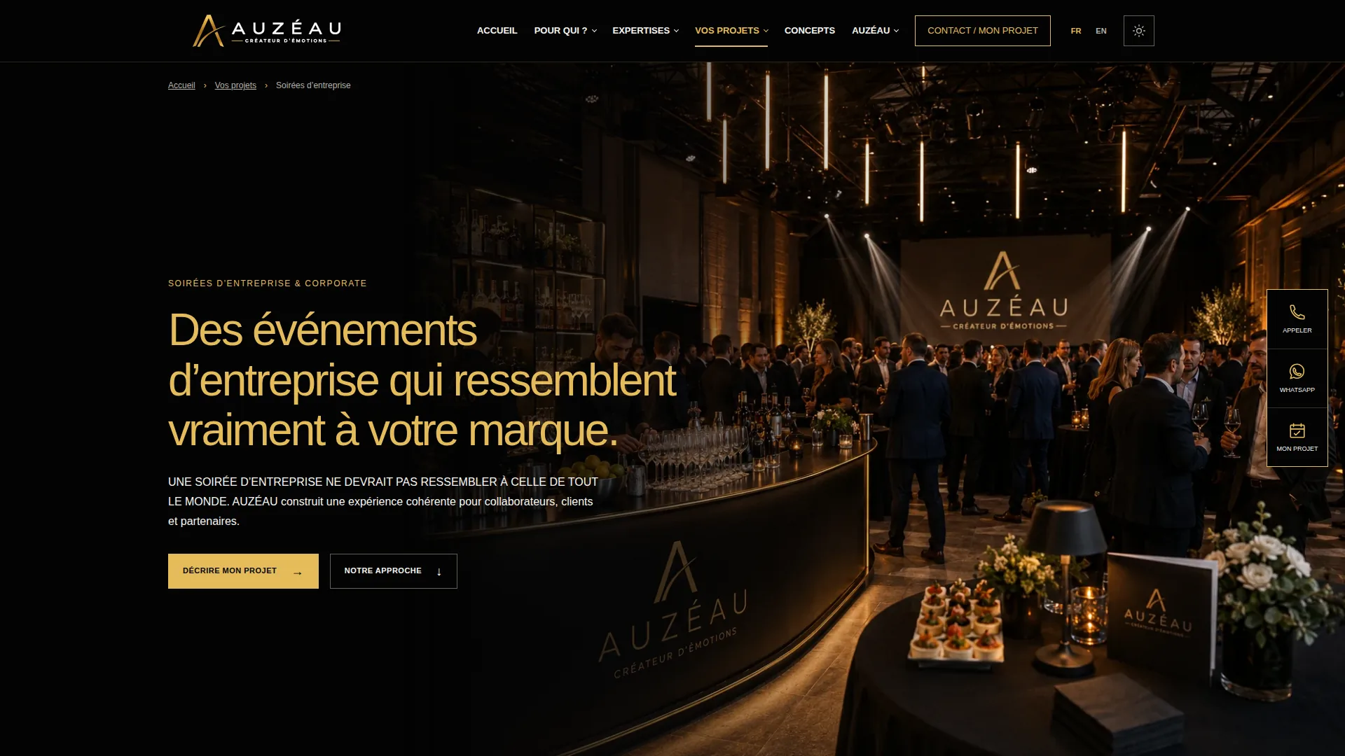 Page Soirées d’entreprise du site AUZÉAU