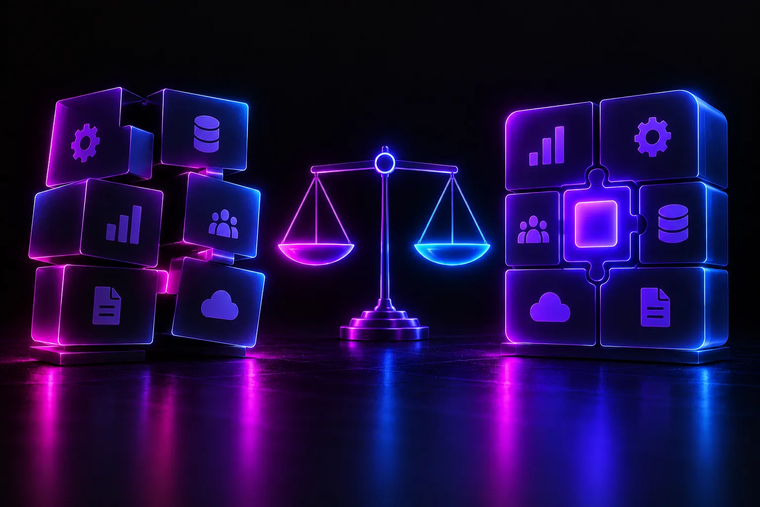 Modules génériques désordonnés et modules sur mesure assemblés, séparés par une balance lumineuse